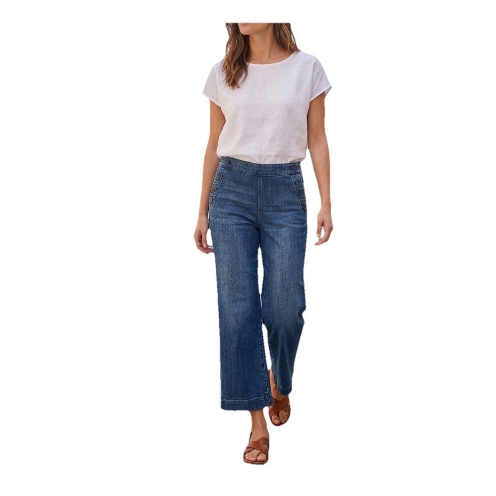 Talbots Sz 12P Nautical Coastal Old Money Classic Sailorโ Hippie Wide Leg Jeans